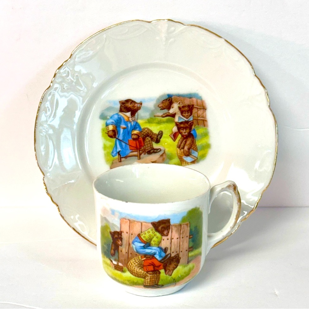 Antique Three Bears Father Tuck Rare 6” Saucer Mug